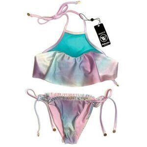 Wildfox Fairy Hologram Pastel Bikini Size XS Tank & String Bikini Bottom New